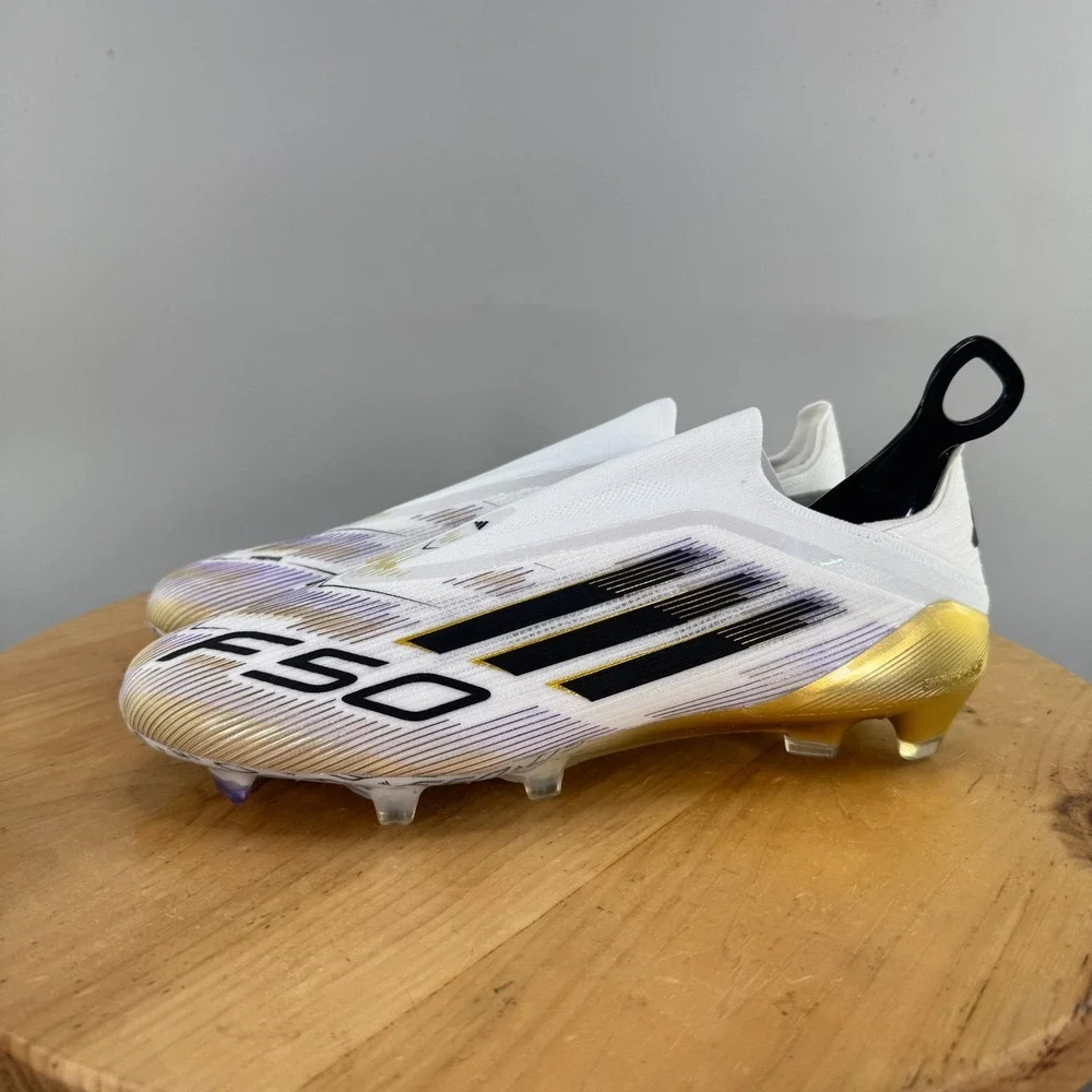 adidas F50 Elite Laceless FG Mens Size 11.5‎ Soccer Cleats White Gold Metallic